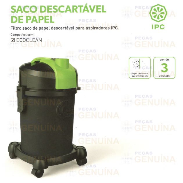 SACO DESCARTÁVEL IPC ECOCLEAN - KIT C/3 UN - SBNFILTRODECO